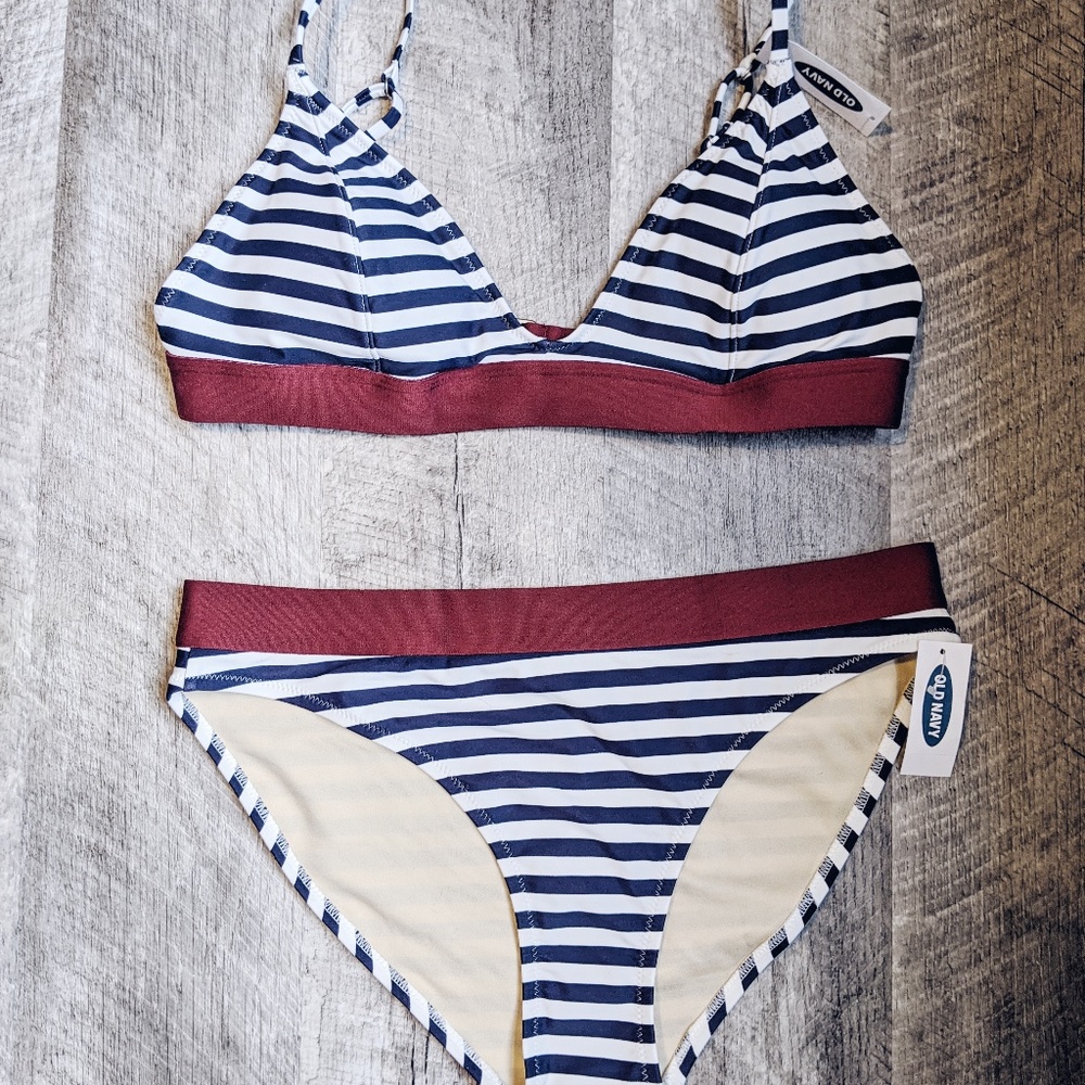 Navy Blue and White Striped Old Navy Swimsuit